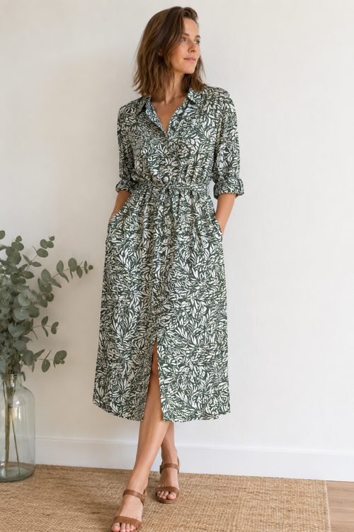 Crêpe viscose-polyamide feuillage - Imprimé vert 2