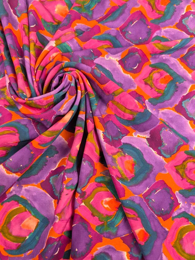 Viscose Ecovero motif fleuri abstrait multicolore 1