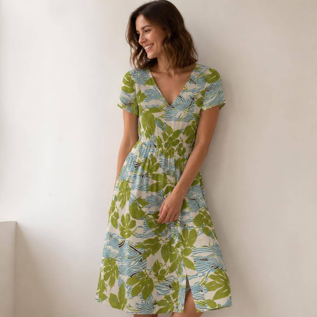 Graphic tropical print crinkle-effect viscose 2