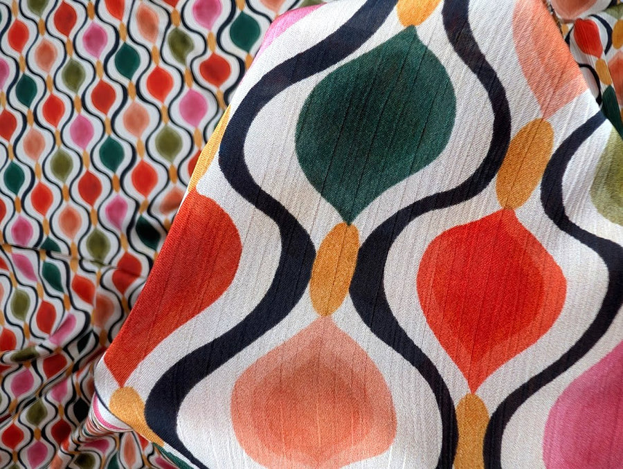 Satin polyester plissé graphique multicolore 3