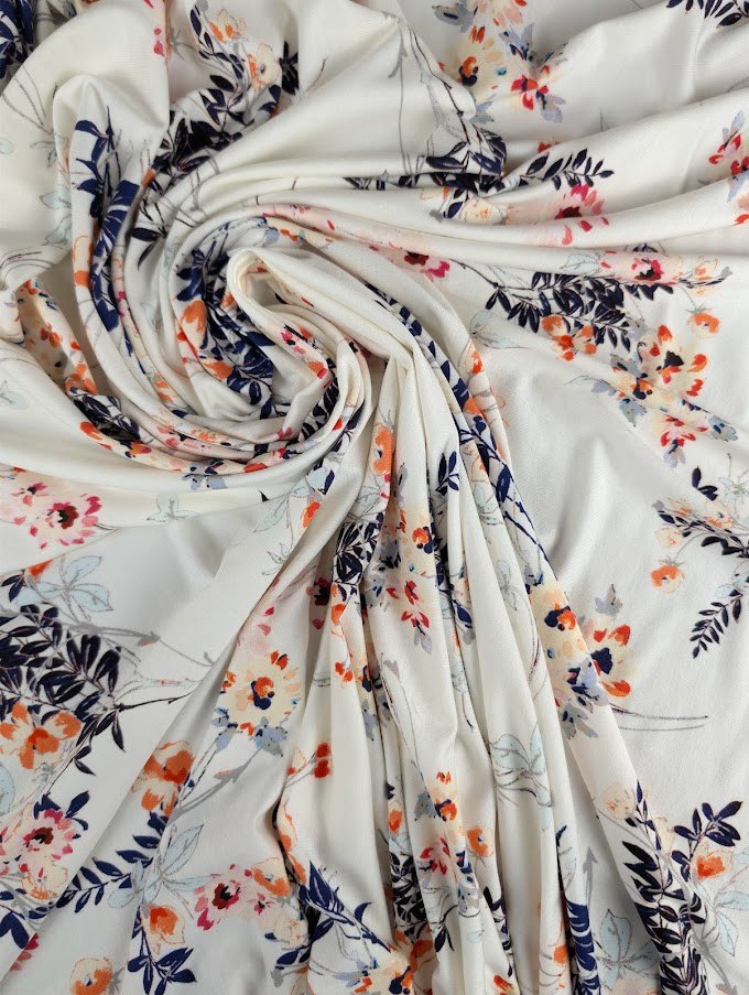 Jersey viscose élasthanne motif fleuri romantique 1