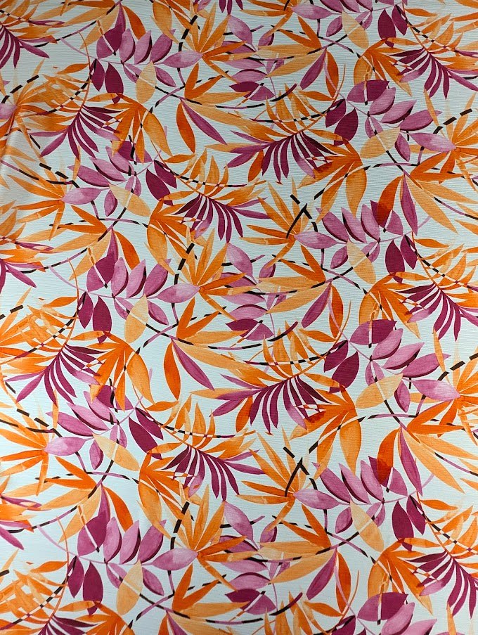 Satin plissé motif tropical feuillage éclatant 4