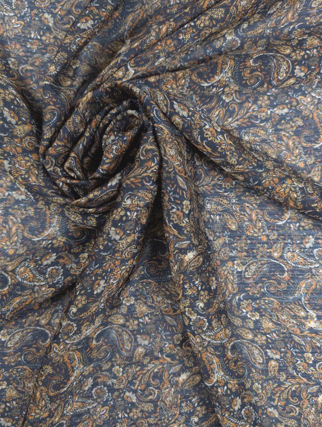 Voile satiné de polyester, motif cachemire fleuri multicolore 1