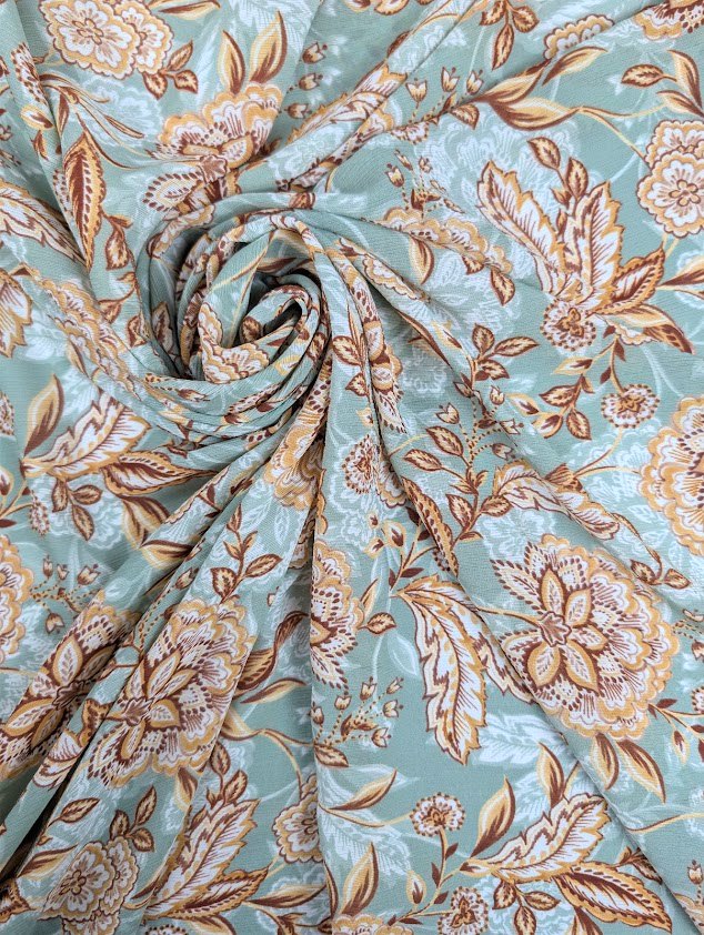 Voile de polyester, motif fleuri bohème bleu 1