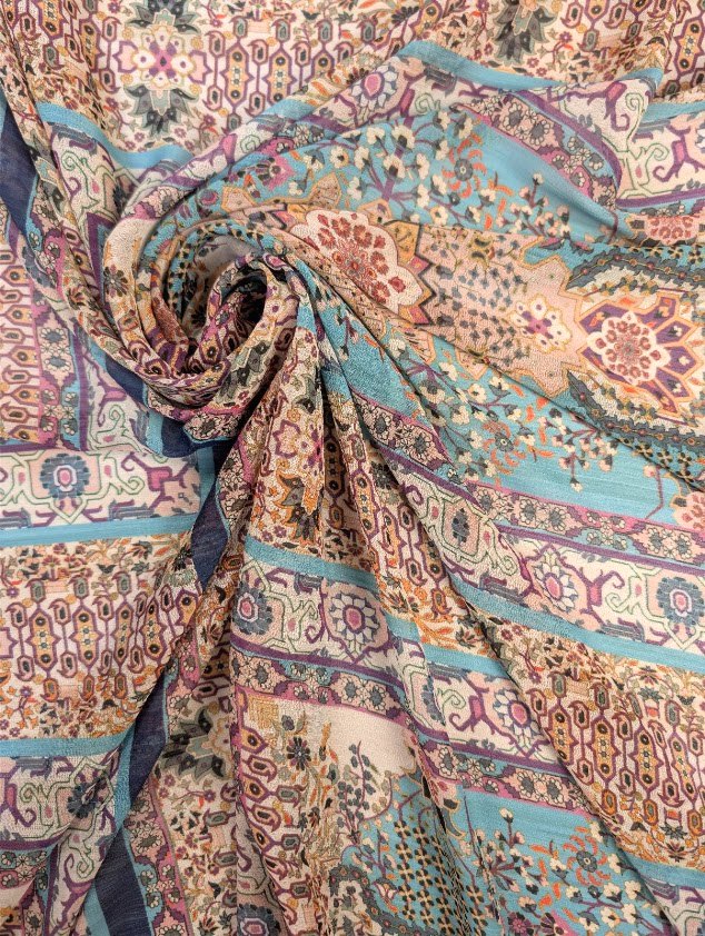 Voile de polyester plissé, dessin bohème multicolore 1
