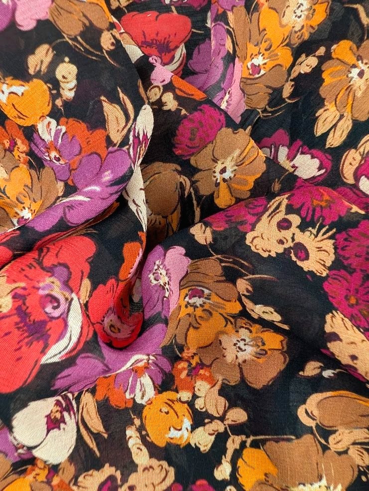 Gaze de viscose motif fleuri rétro multicolore 3