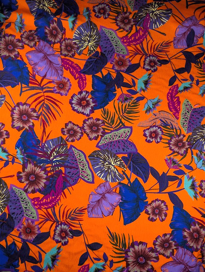 Crêpe de viscose lourd motif fleuri orange 4