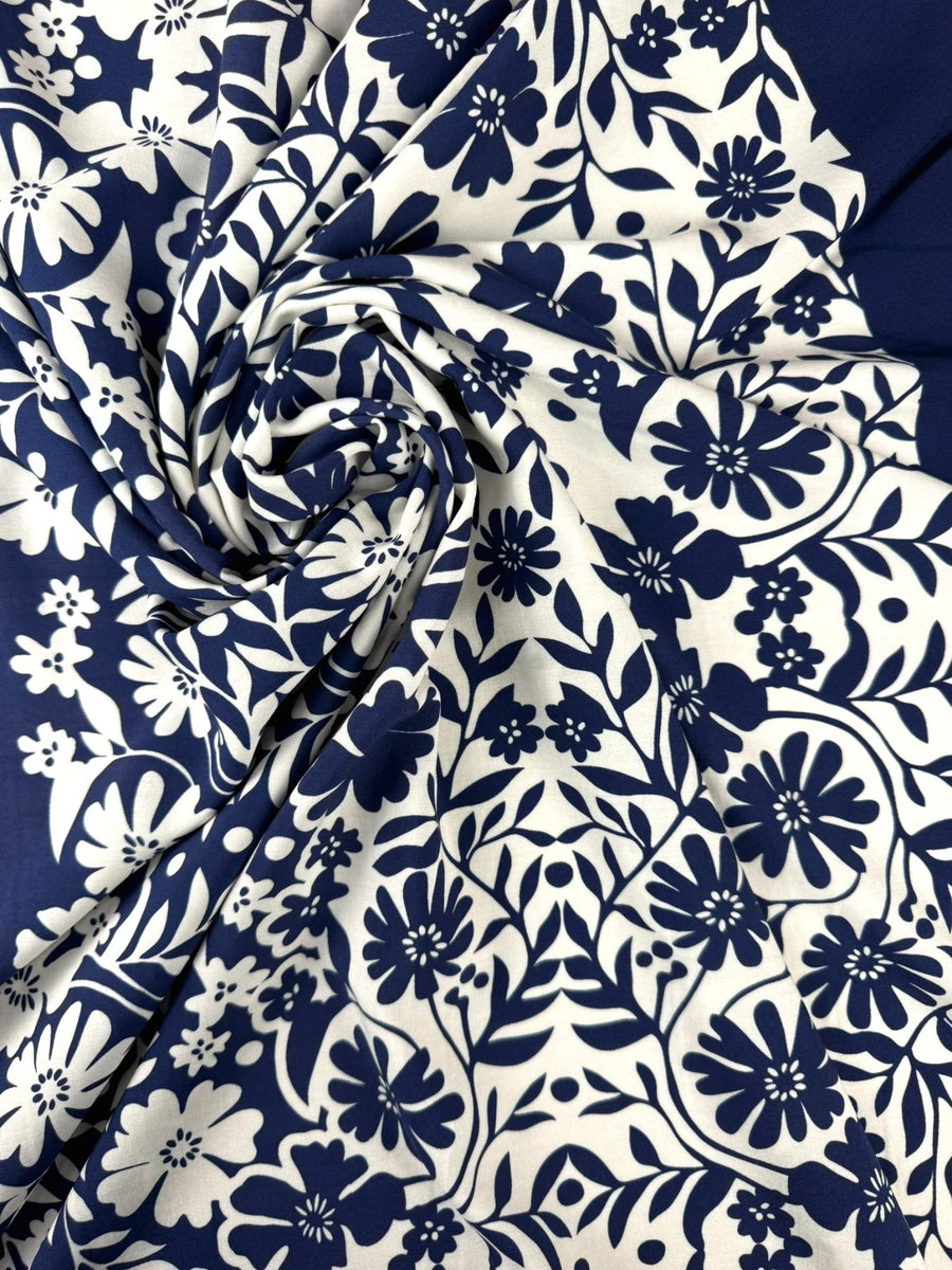 Viscose Ecovero fleurie bleue 1