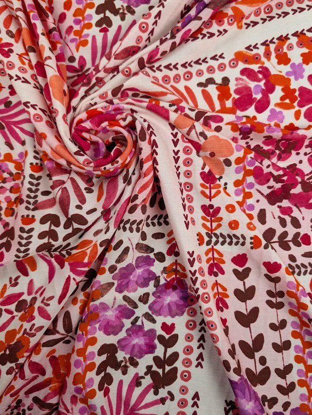 Gaze de viscose motif fleuri bohème multicolore variante 1