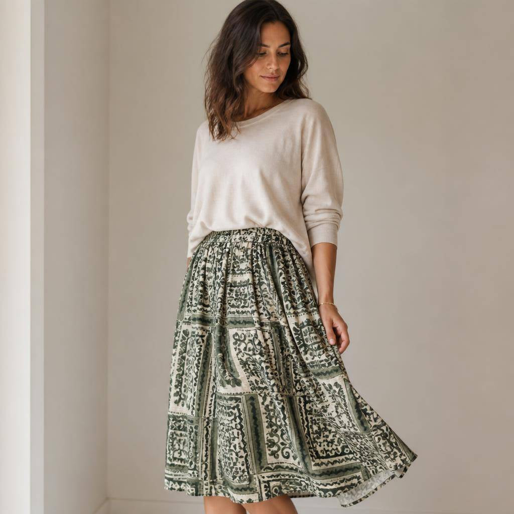 Satin polyester léger motif patchwork vert 2