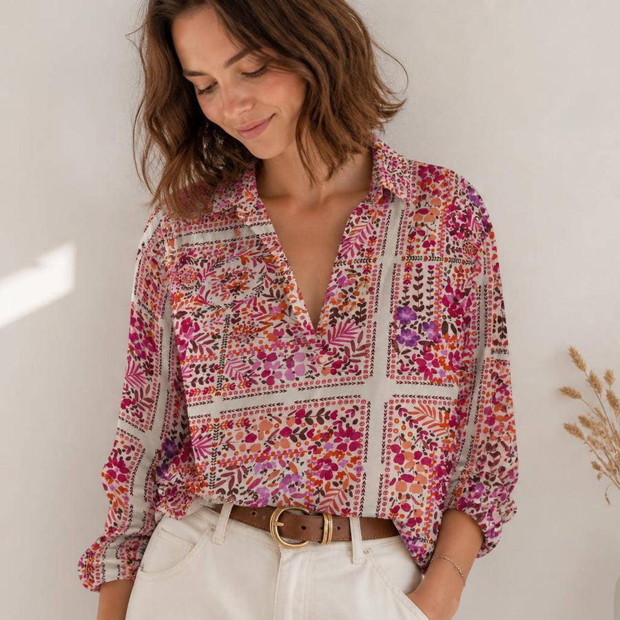 Gaze de viscose motif fleuri bohème multicolore variante 2