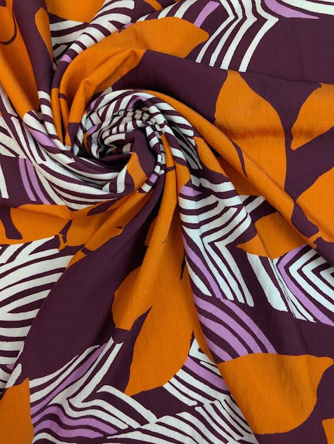 Viscose effet froissé motif tropical orange 1