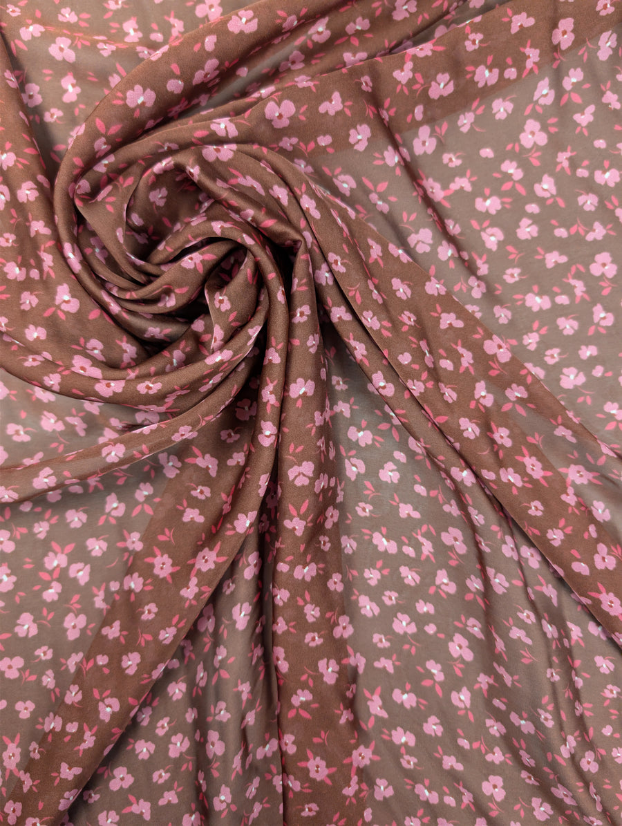 Mousseline de polyester, petites fleurs roses sur fond marron 1 [blankastock:9957dfae-ec27-4a80-a98b-0da4ea10c58e]