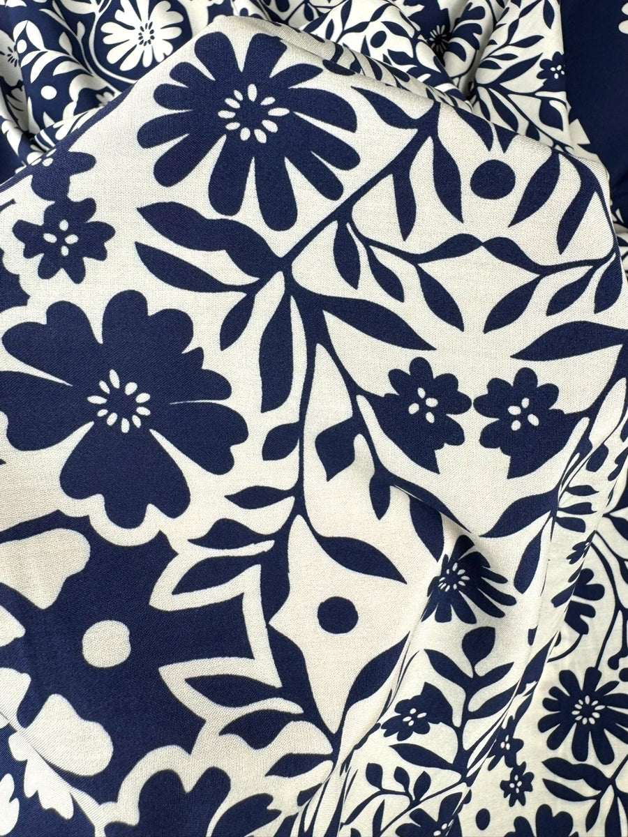 Toile viscose Ecovero florale - Imprimé bleu 3