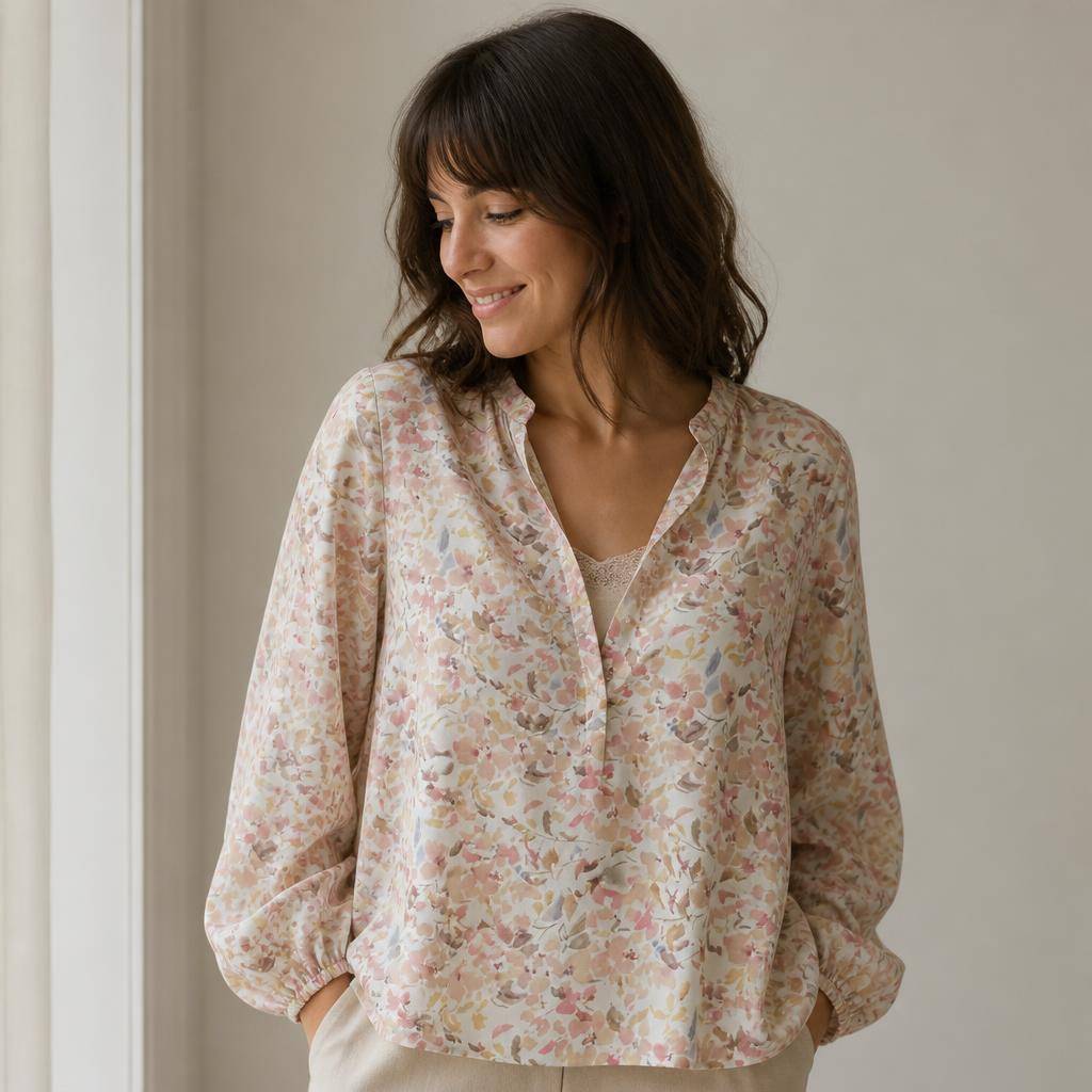 Sergé de coton motif fleuri romantique 2