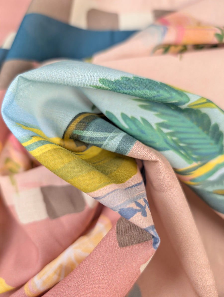 Voile de coton, scènes tropicales roses et bleues 3 [blankastock:291f4b04-9a6f-40ab-b2b5-968c5780df85]