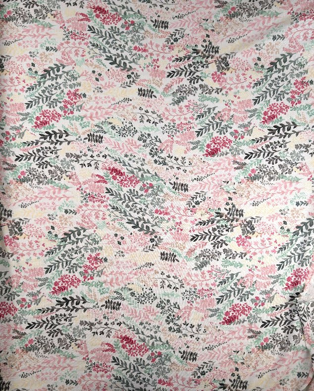 Viscose effet lin motif feuillage fleuri romantique 4