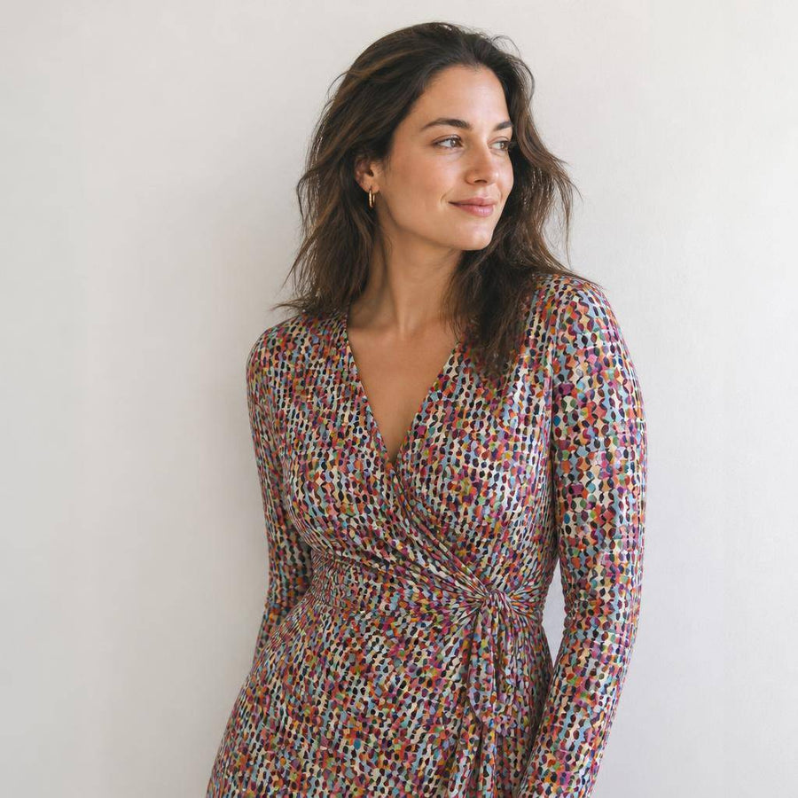 Jersey de viscose élasthanne, motif pois graphique multicolore 2