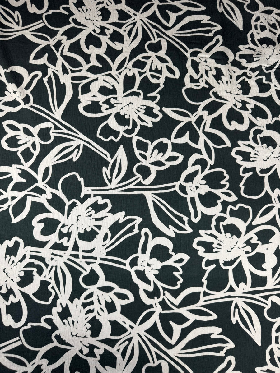 Toile viscose florale - Imprimé vert foncé et écru 4