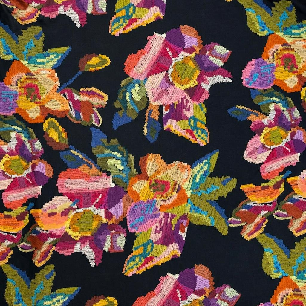 Twill viscose satiné motif fleuri multicolore 4