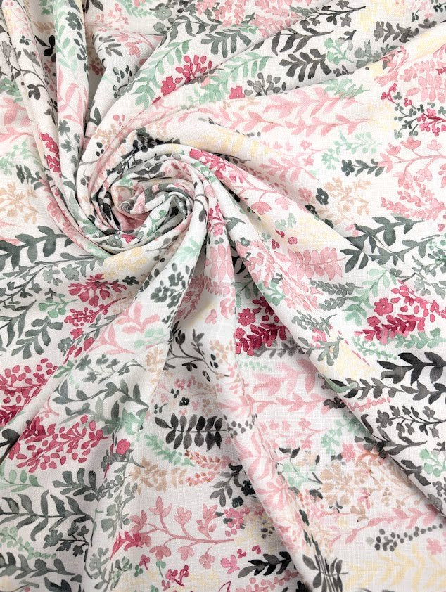 Viscose effet lin motif feuillage fleuri romantique 1