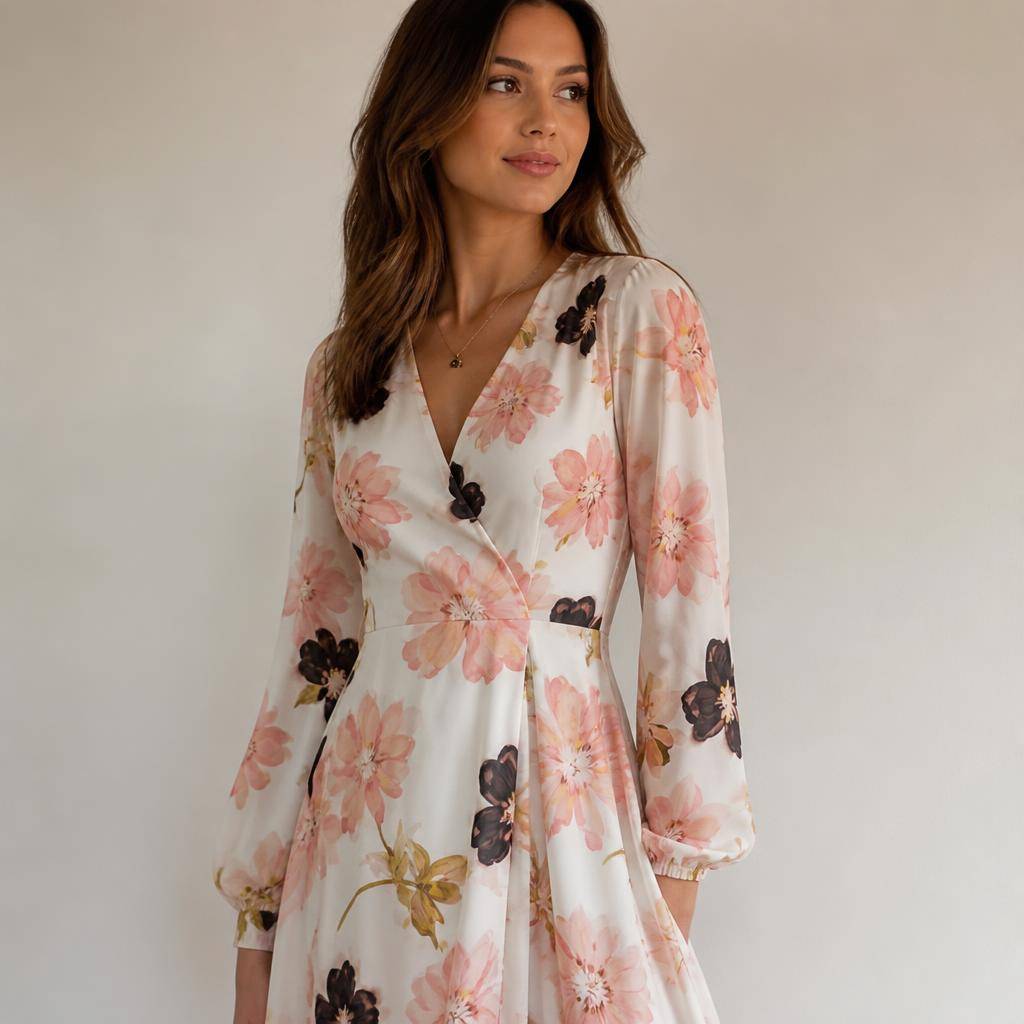 Sergé satiné épais motif fleuri romantique 2