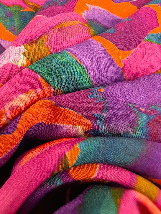 Viscose Ecovero motif fleuri abstrait multicolore 3