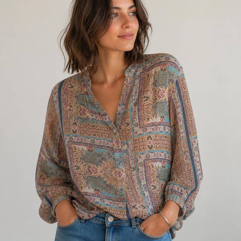Voile de polyester plissé, dessin bohème multicolore 2