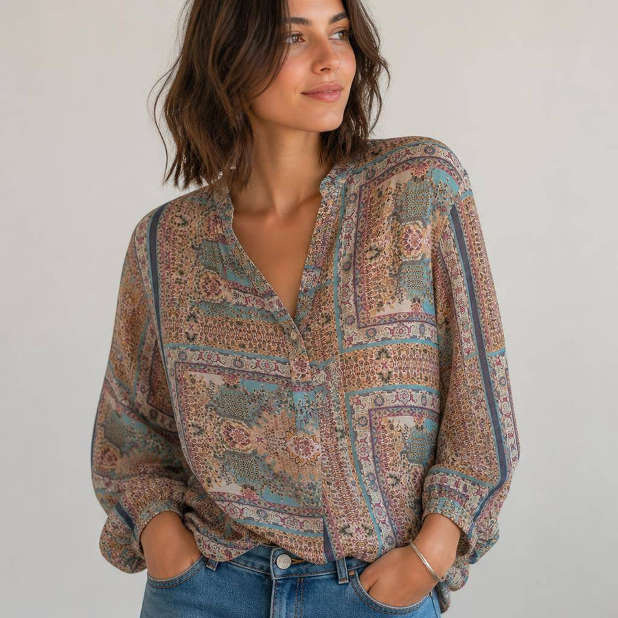 Voile de polyester plissé, dessin bohème multicolore 2