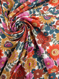 Sergé de coton motif fleuri rétro multicolore 1