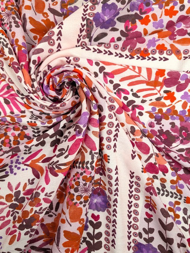 Gaze de viscose motif fleuri bohème multicolore 1