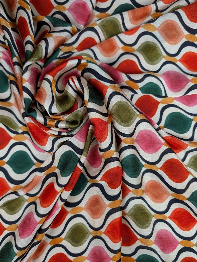 Satin polyester plissé graphique multicolore 1