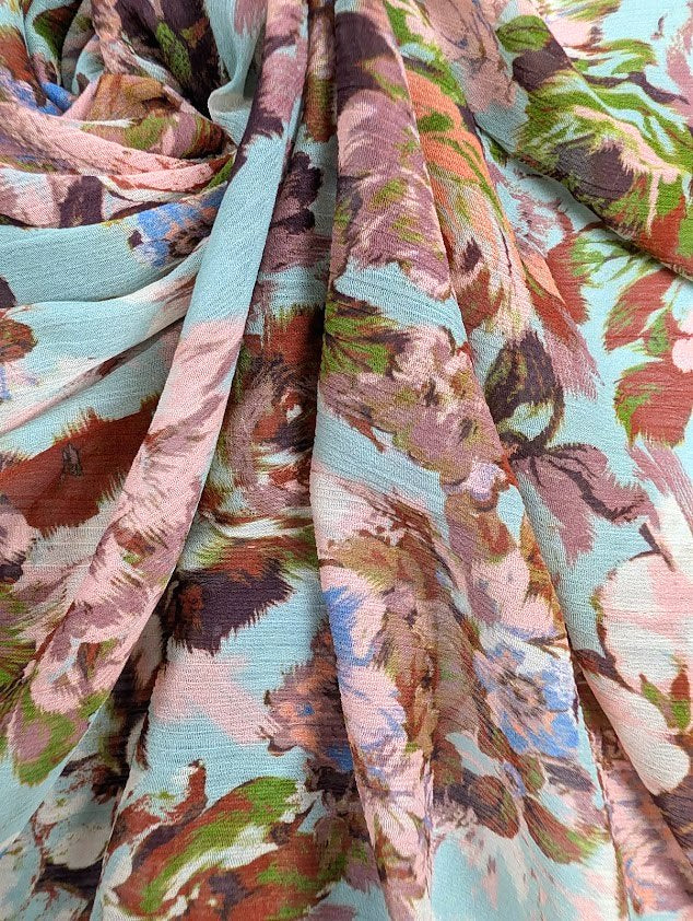 Voile polyester plissé, motif fleuri romantique 3