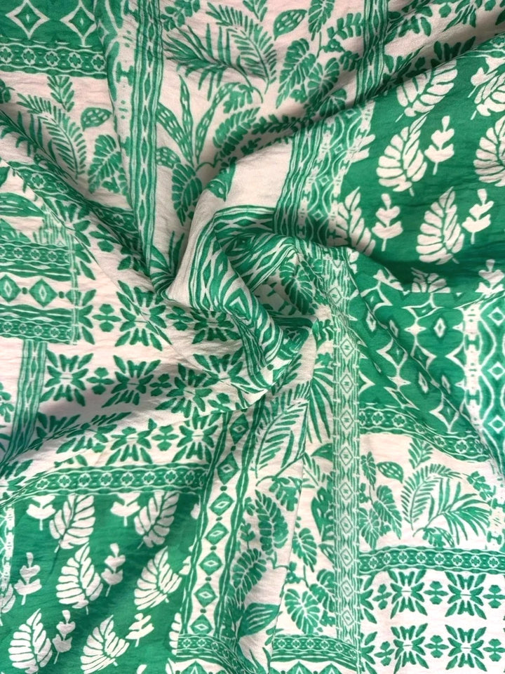 Viscose com efeito amarrotado, padrão de folhagem em patchwork 1