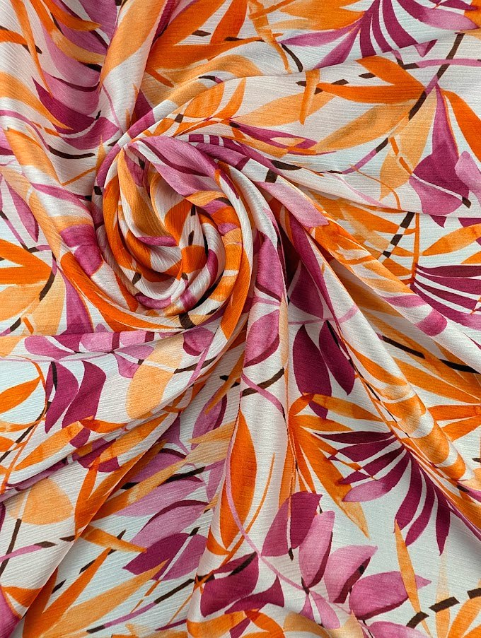 Satin plissé motif tropical feuillage éclatant 1
