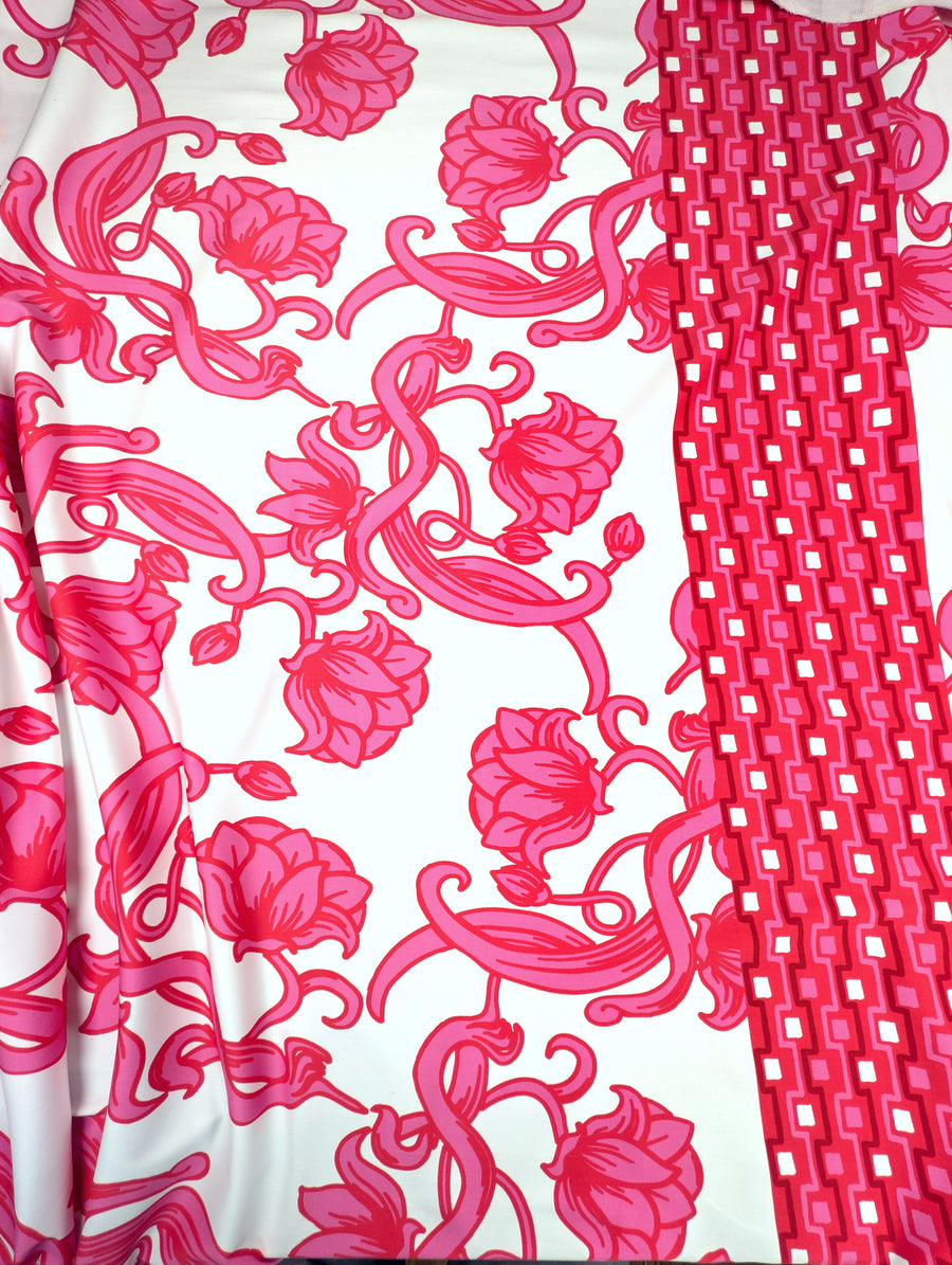 Sergé de coton stretch, motif fleuri et géométrique rose et rouge 5 [blankastock:6f15ea34-1492-43af-a581-6e3add26bcb9]