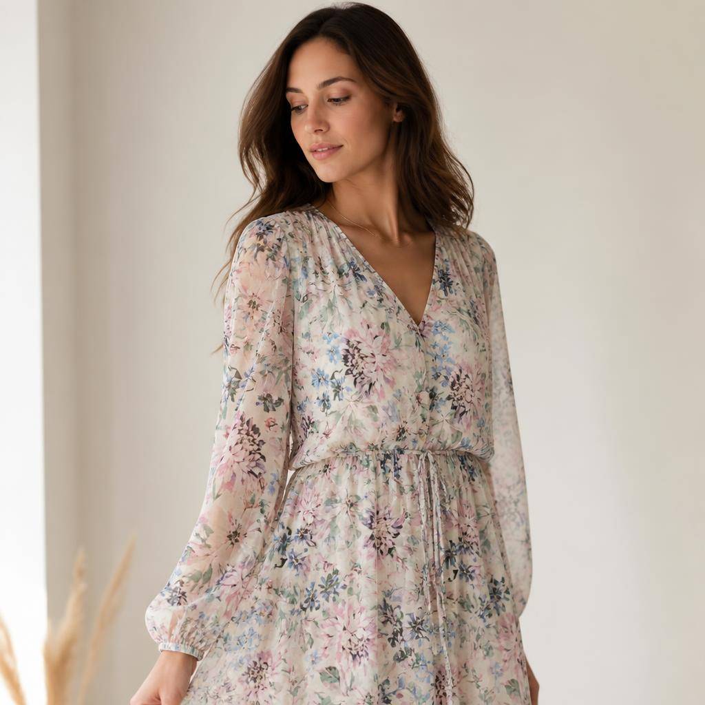 Mousseline polyester motif fleuri romantique 2