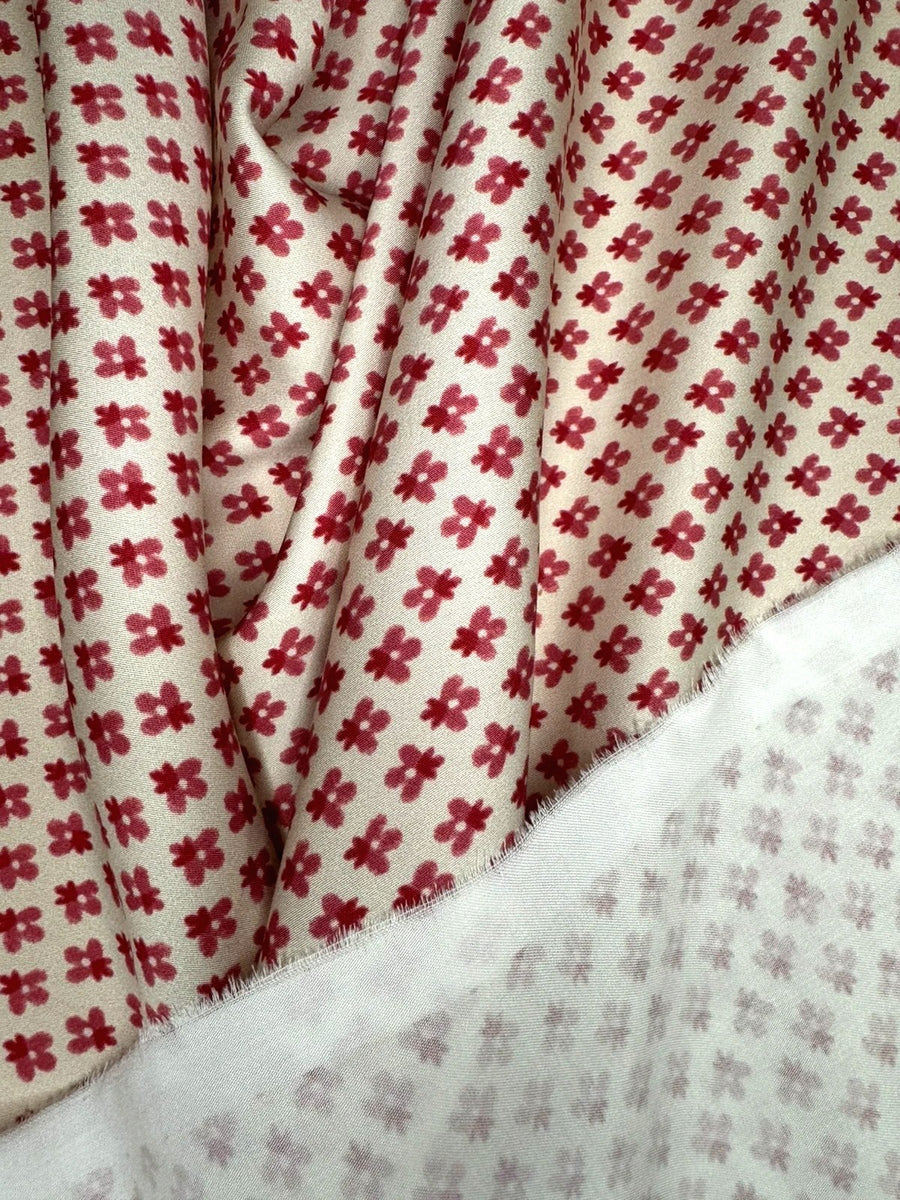 Sergé viscose floral - Imprimé rouge 3