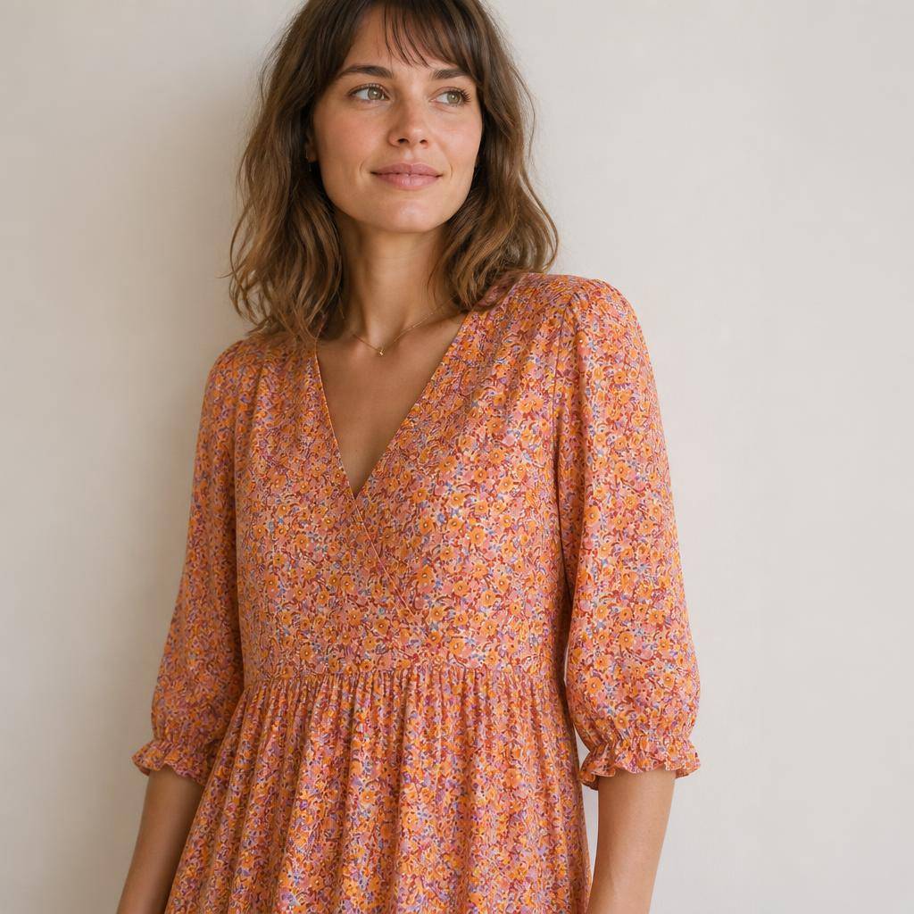 Fluid crinkled-effect viscose with a bohemian floral print 2