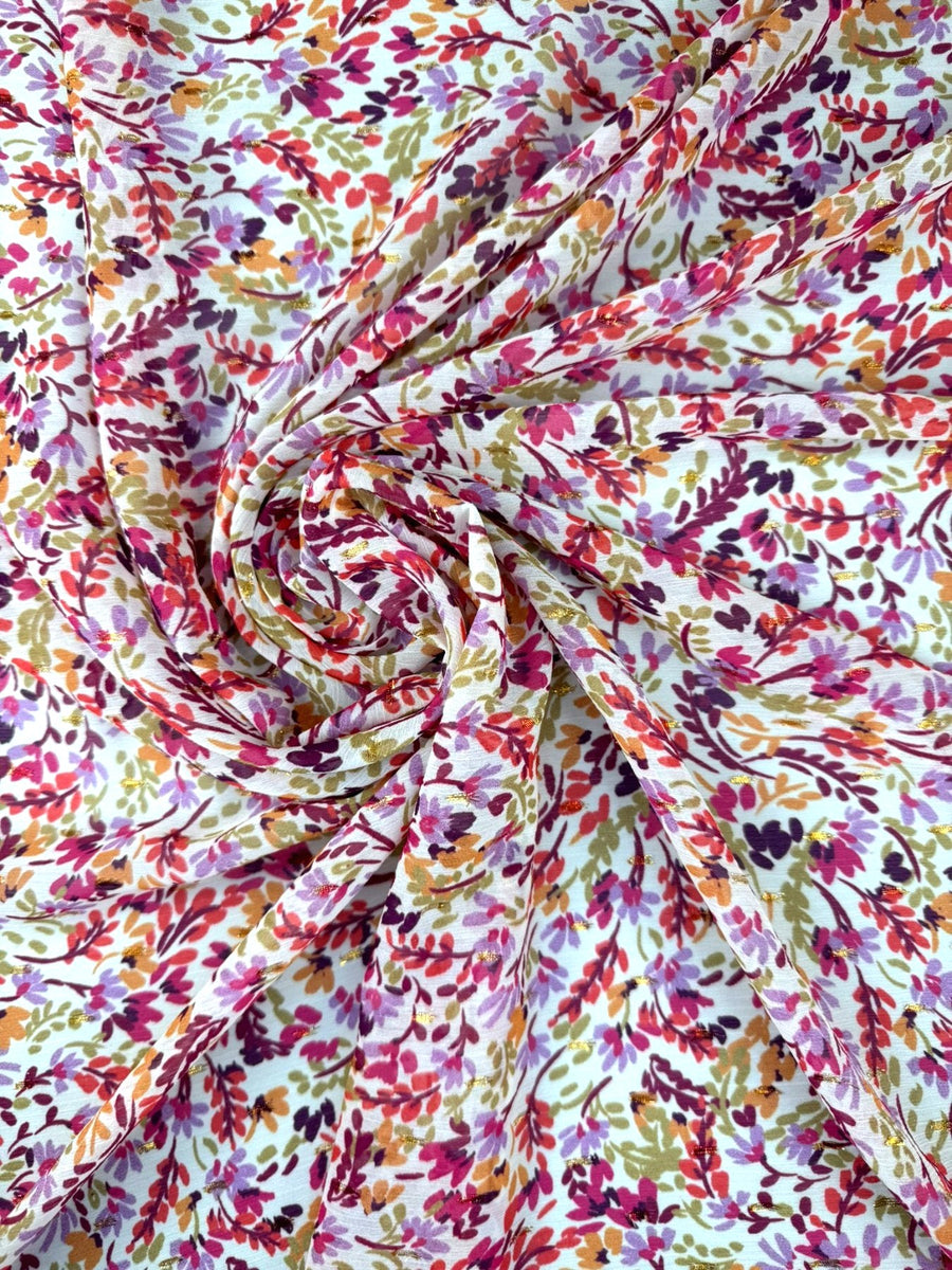 Polyester-Voile mit Blumenmuster und Lurex 1