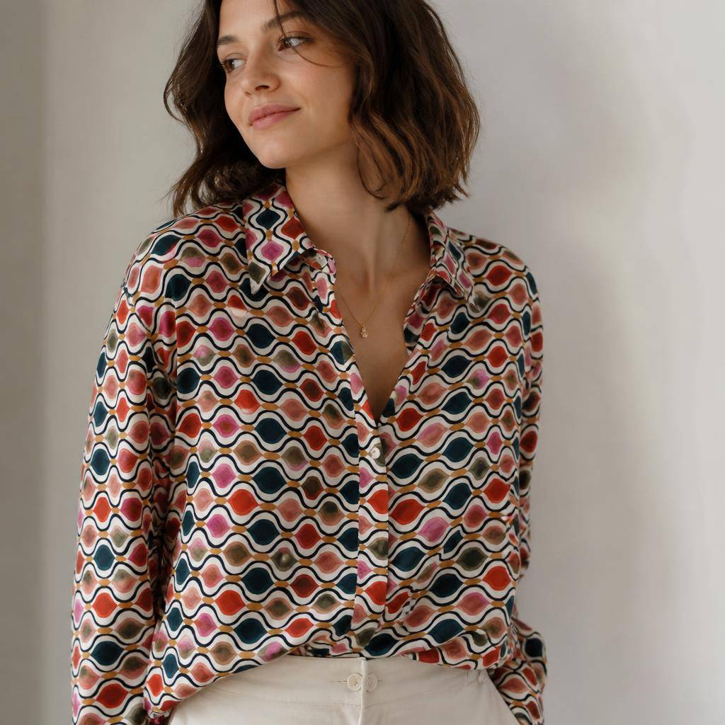 Multicoloured retro graphic print viscose 2