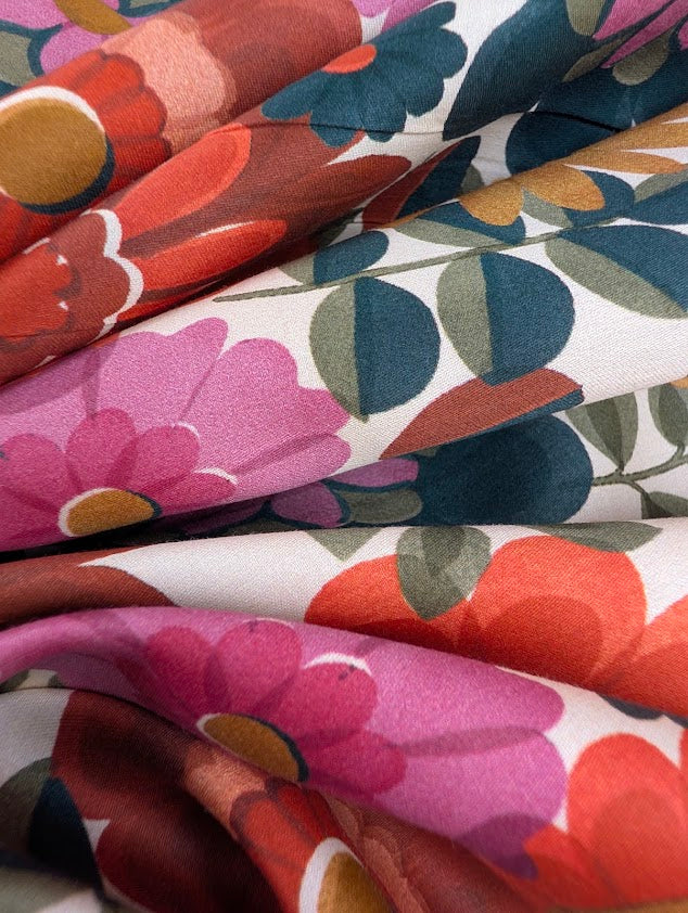 Sergé de coton motif fleuri rétro multicolore 3