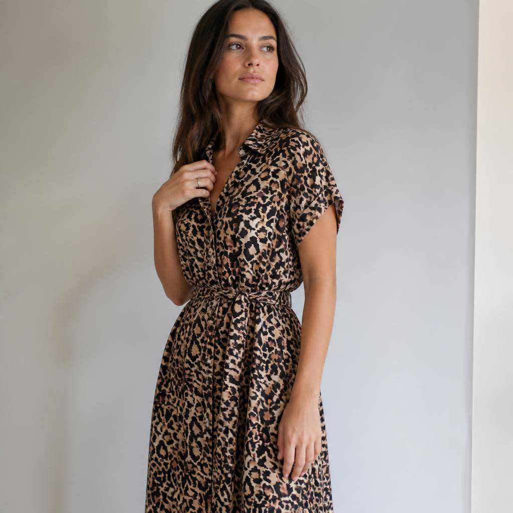 Linen-look viscose with leopard print 2