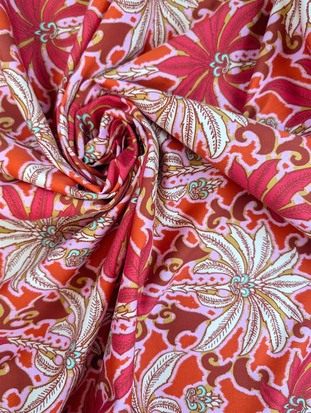 Sergé coton stretch motif fleuri bohème 1
