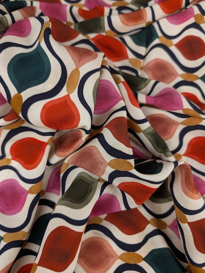 Multicoloured retro graphic print viscose 3