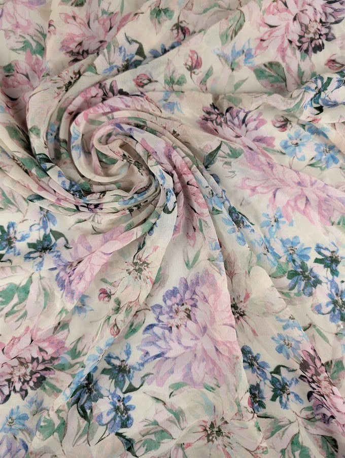 Mousseline polyester motif fleuri romantique 1
