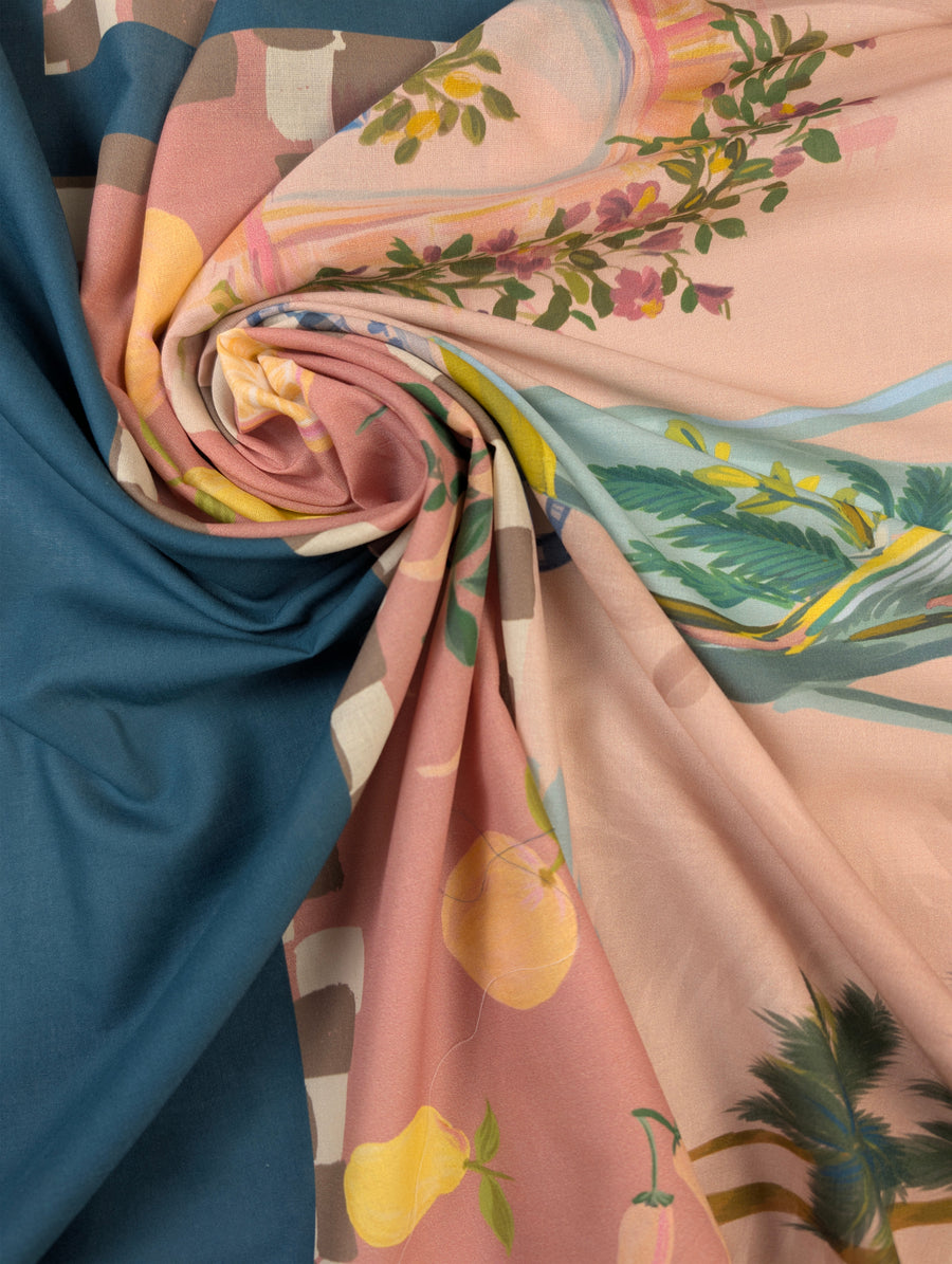 Voile de coton, scènes tropicales roses et bleues 1 [blankastock:748cc5d5-1a9d-4d2d-ba3d-3ff8fc70778f]