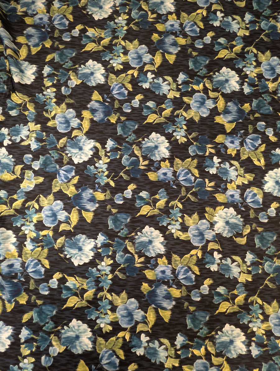 Satin de coton léger, motif fleuri bleu et jaune 5 [blankastock:72d4a731-c1ee-411c-8b25-652f29dcb09f]