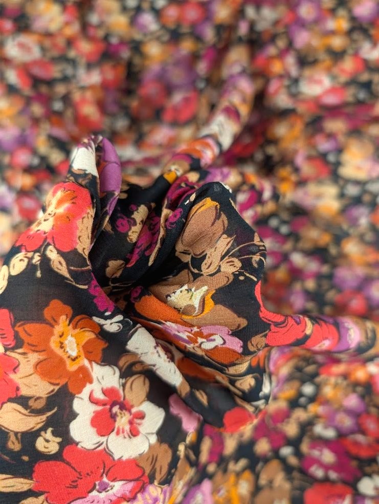 Gaze de viscose motif fleuri rétro multicolore 4
