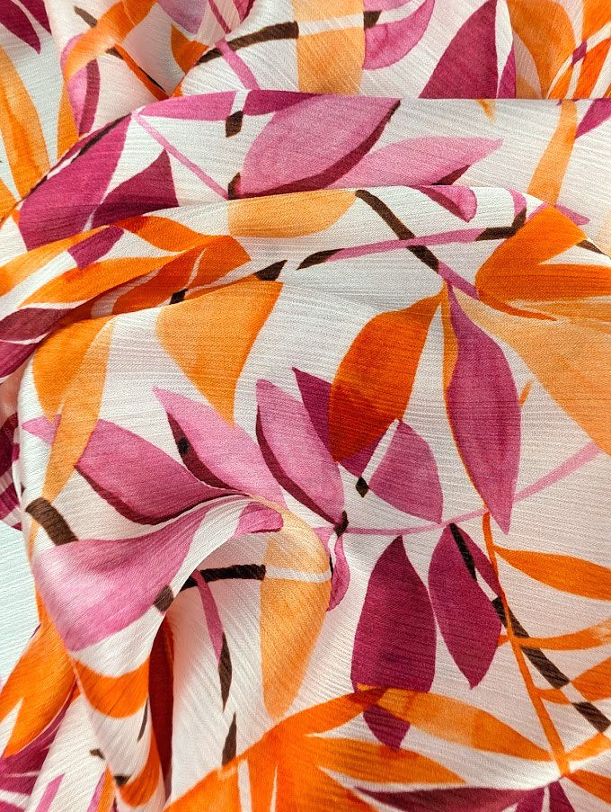 Satin plissé motif tropical feuillage éclatant 3